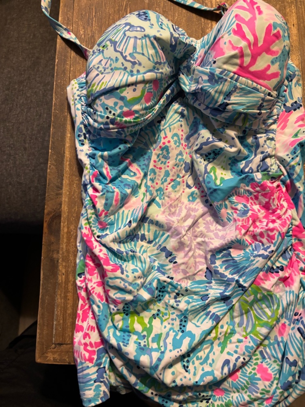 Colorful Strappy Bikini Top - Aqua, Pink & Blue